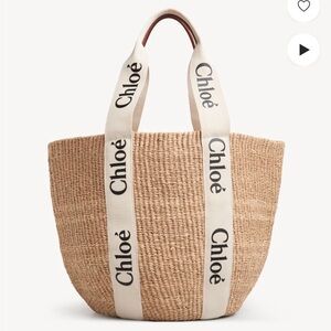 Chloe Beige Woven Tote with Logo Straps